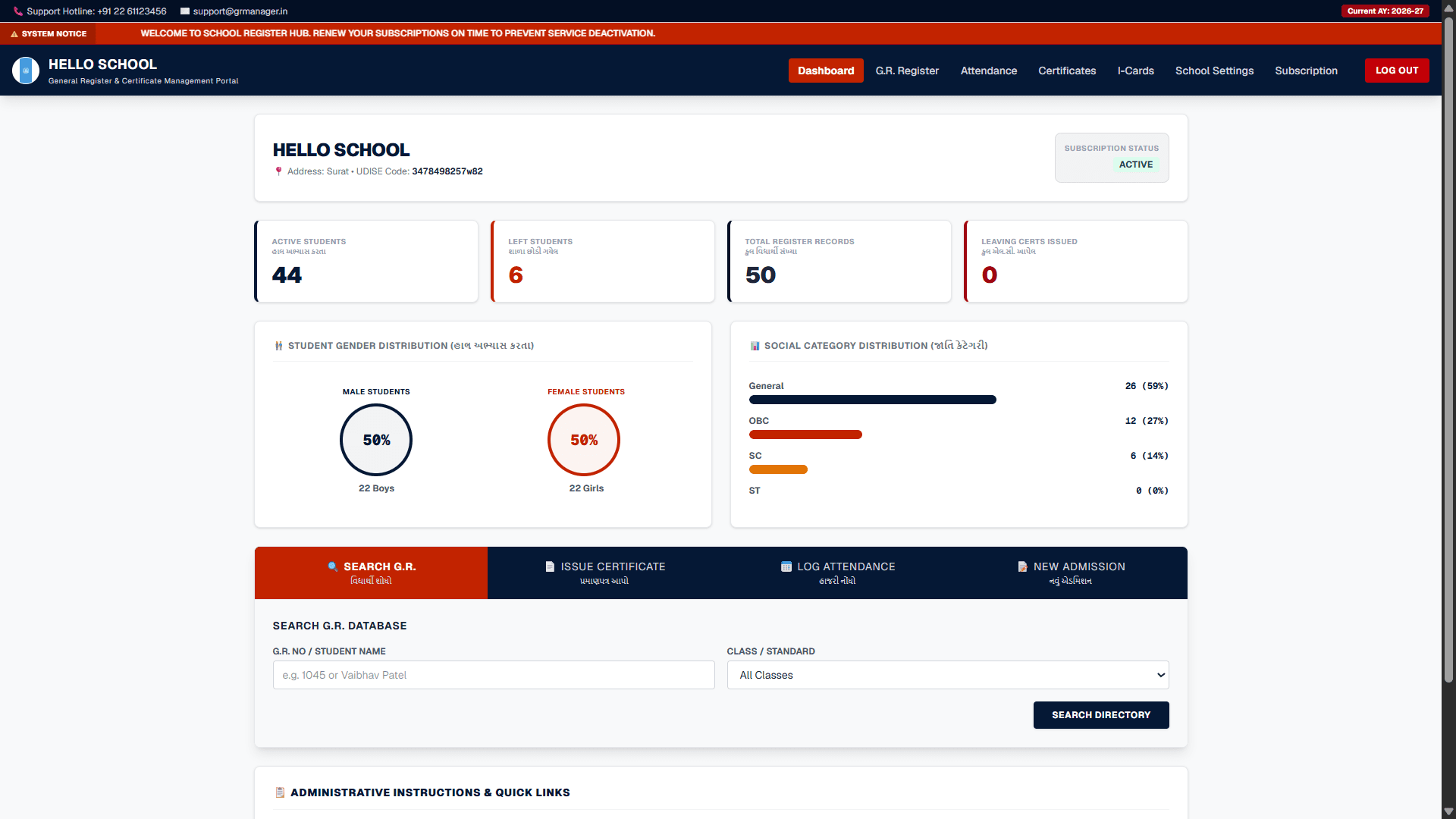 GR Manager Dashboard Overview