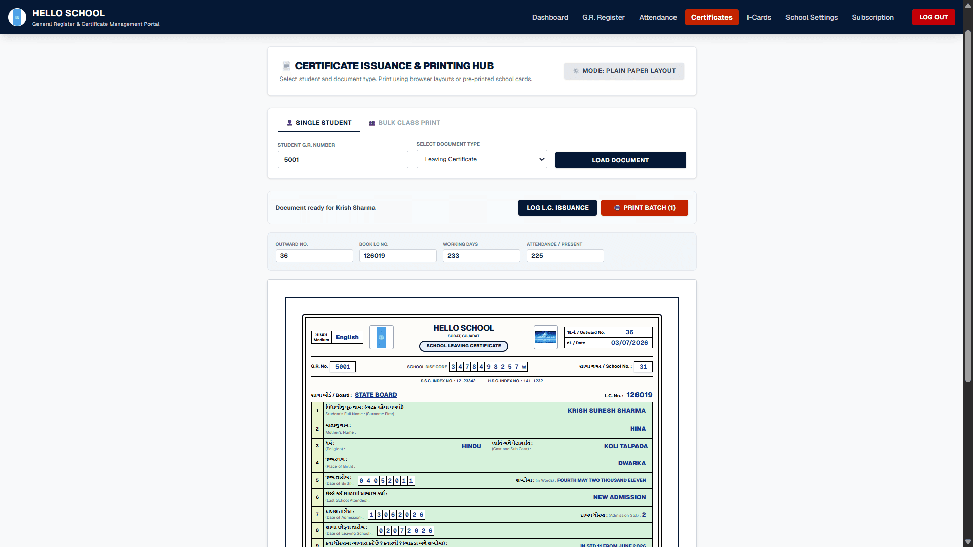 GR Manager Certificate Printing Hub