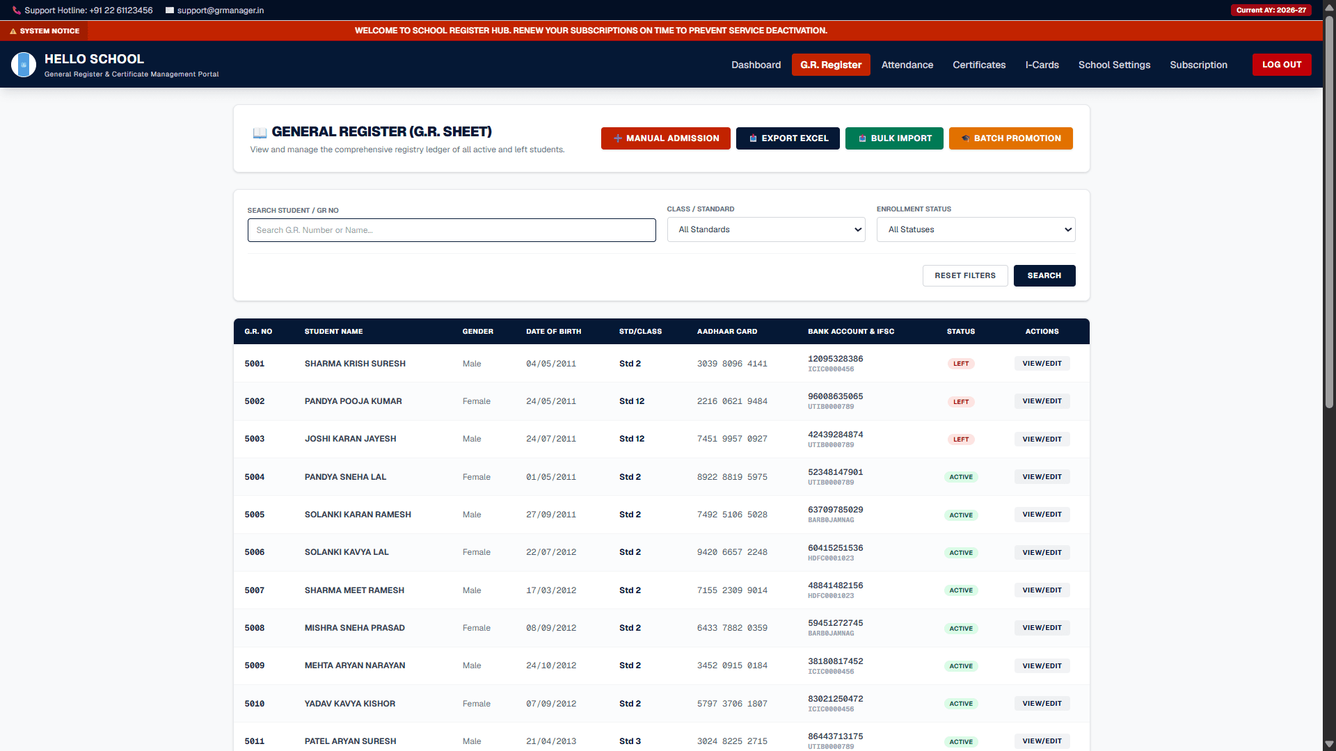 GR Manager Student General Register Ledger