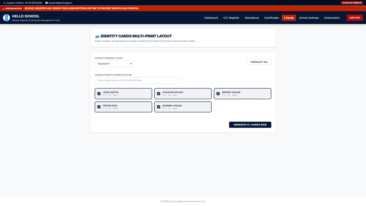 GR Manager ID Card Selection